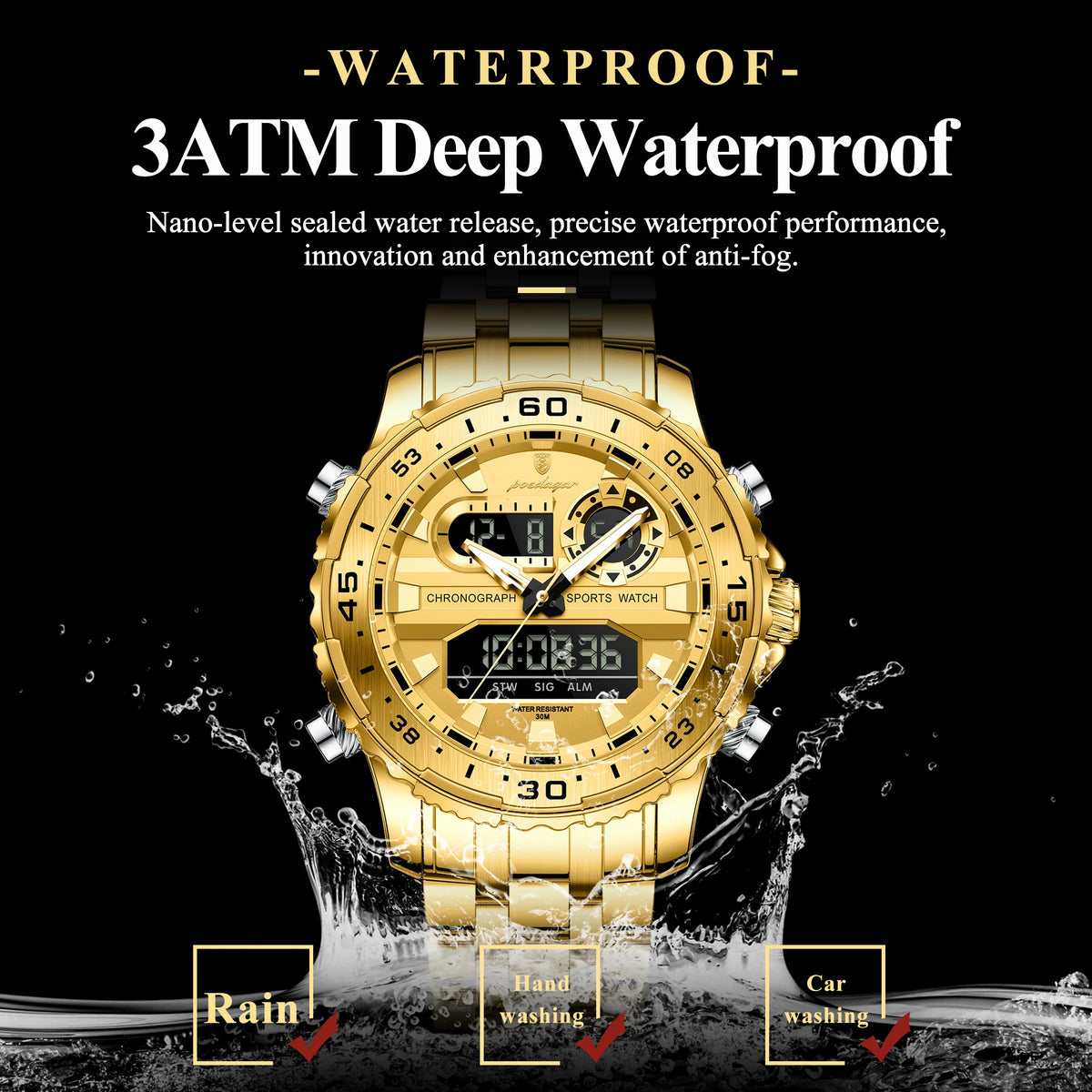 Poedagar E122 Luxury Men Watch Multifunction LED Display Chronograph Stainless Steel Alarm Luminous Waterproof Montre Wristwatch