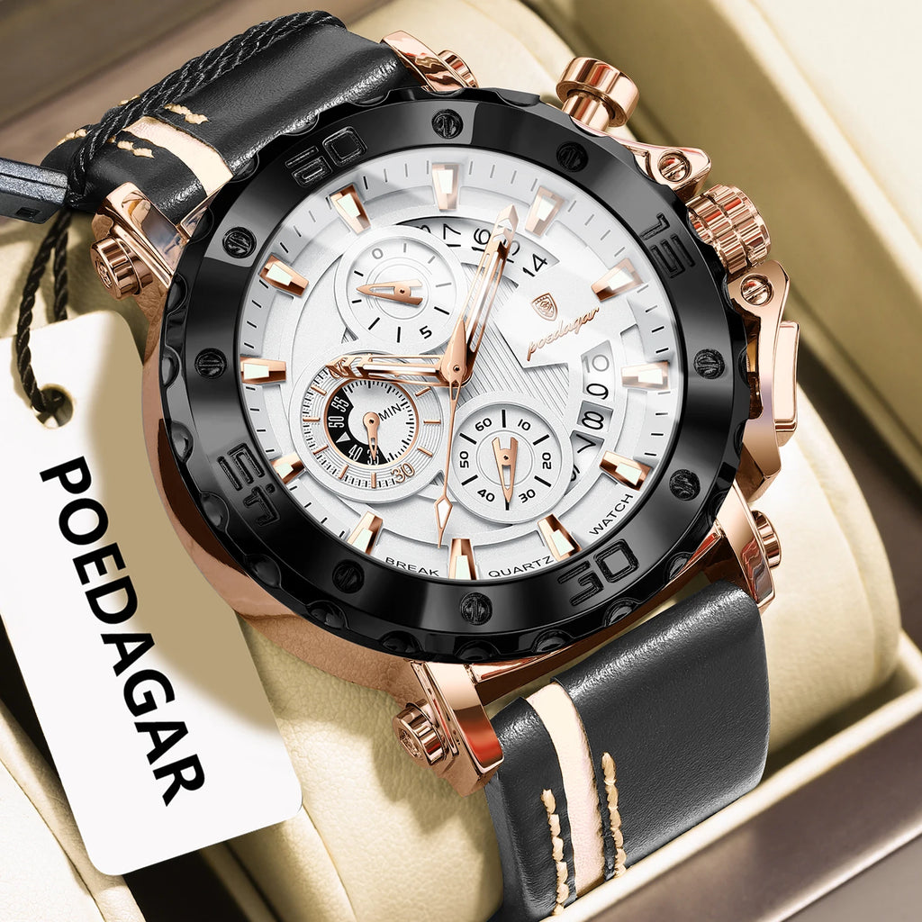 Poedagar 892 Luxury Men's Quartz Watches Trendy Leather Strap Chronograph Reloj Luminous Waterproof Montre Homme Watch for Men