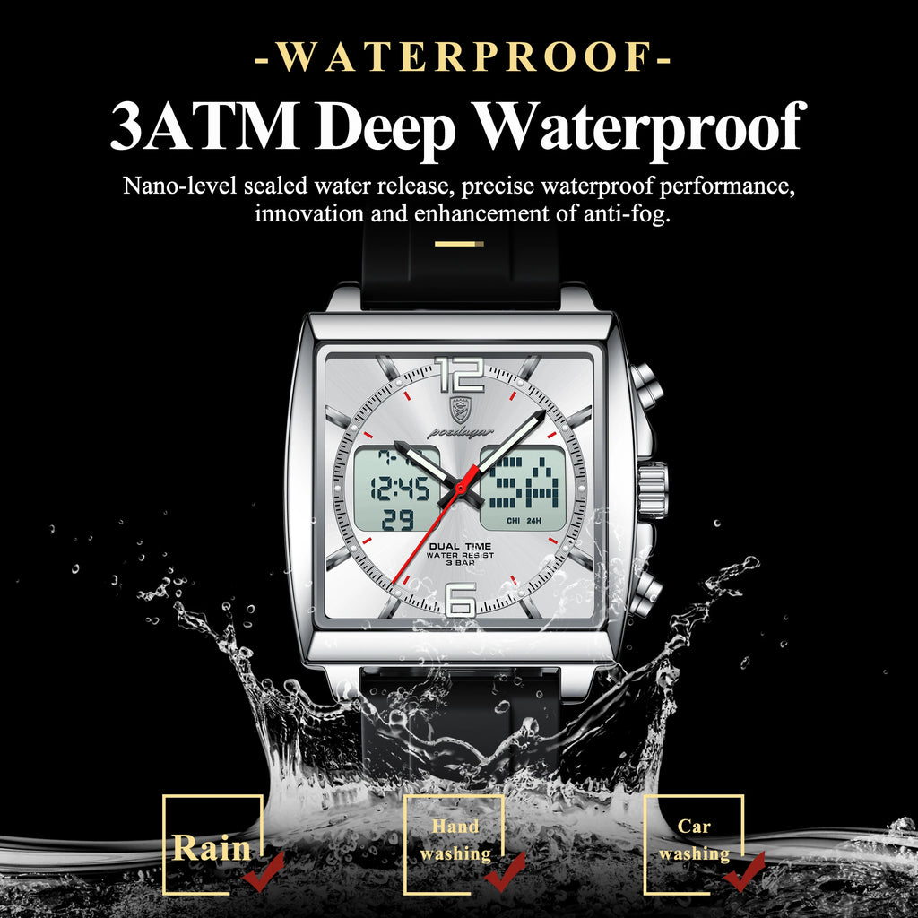 Poedagar E109 Quartz Watches Dual Display Chronograph Silicone Strap Reloj Luminous Waterproof Alarm Watch for Men Outdoor Sport