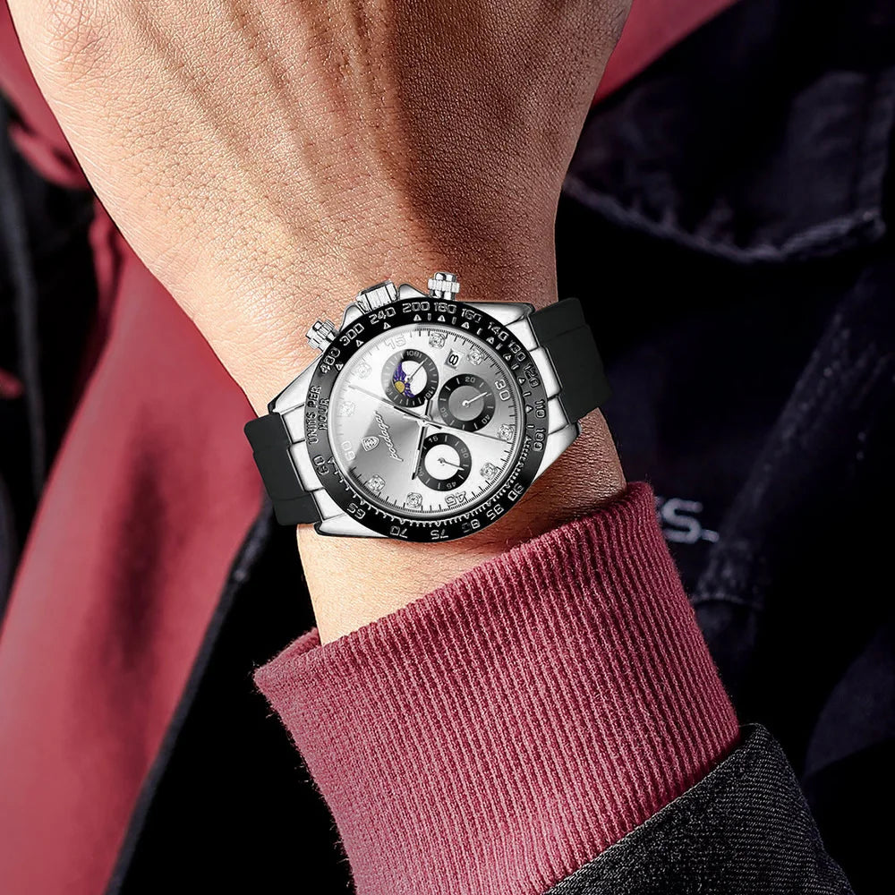 Poedagar 629 Men's Antique Quartz Watch Alloy Case Silicone Band 3BAR Waterproof Fashion Design Wholesale
