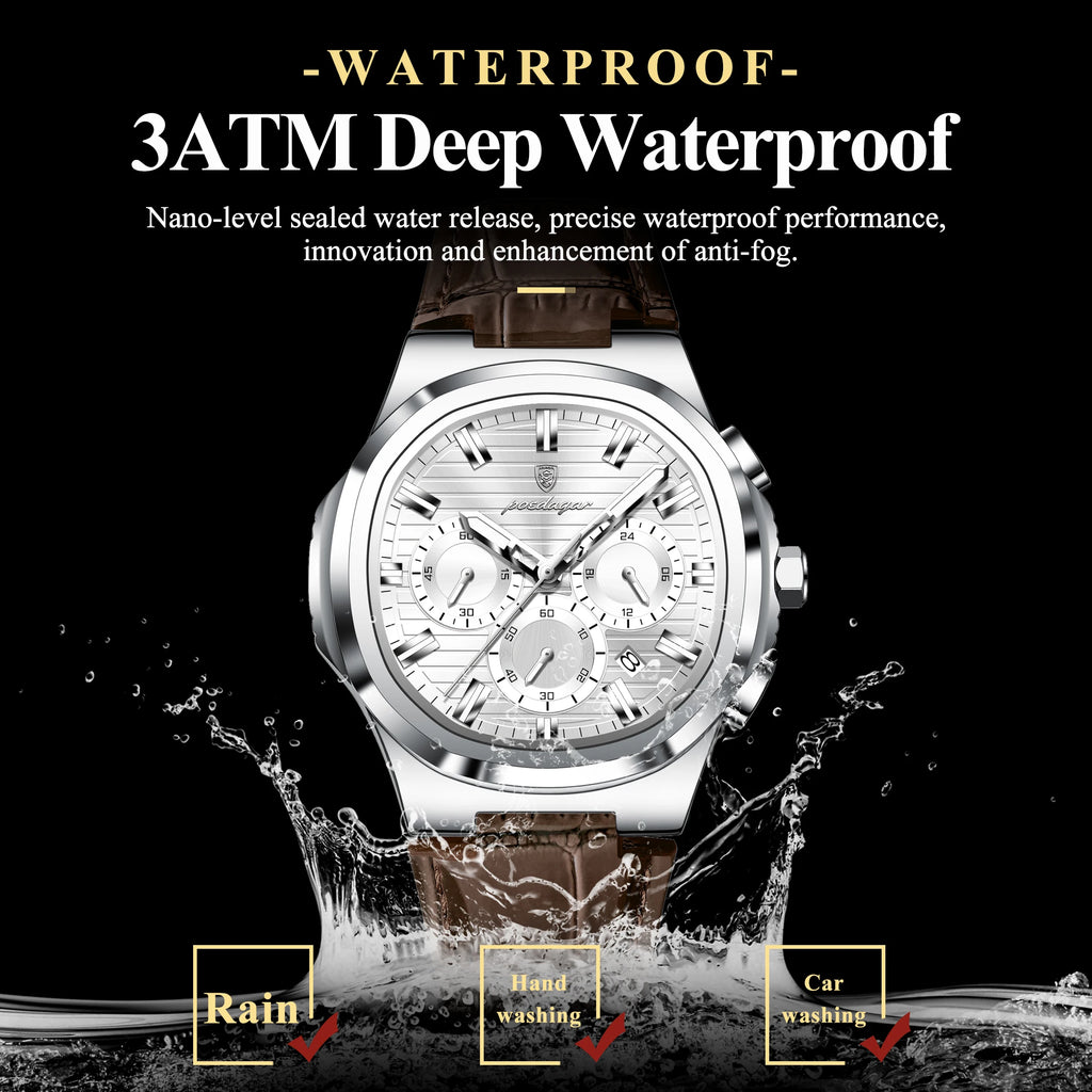 Poedagar 834 Luxury Quartz Watch for Men Leather Strap Waterproof Chronograph Wrist Watch Wholesale