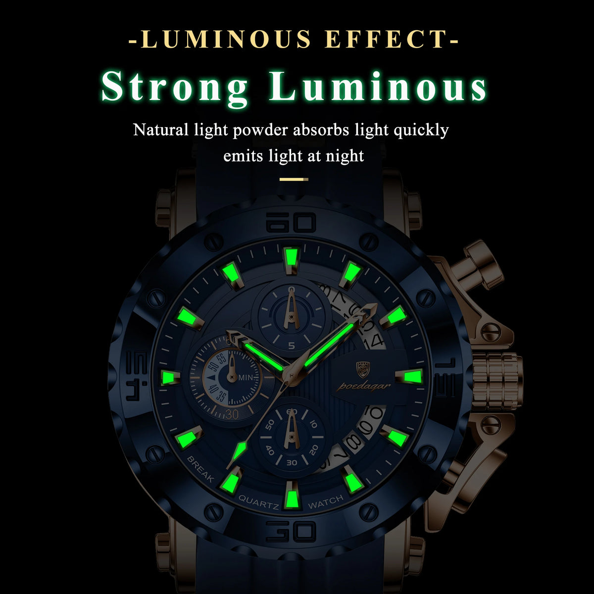 Poedagar 892 Luxury Men's Watches Silicone Strap Quartz Wristwatch Montre Homme Luminous Waterproof Casual Sports Watch for Men