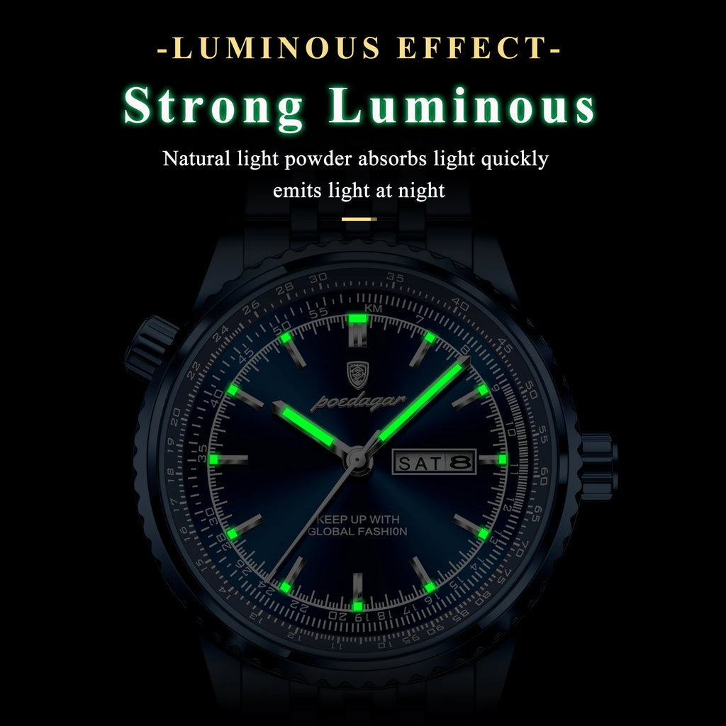 Watch for Men Luxury Poedagar 673 Business Stainless Steel Bracelet Quartz Watches Date Week Luminous Waterproof Watch for Men