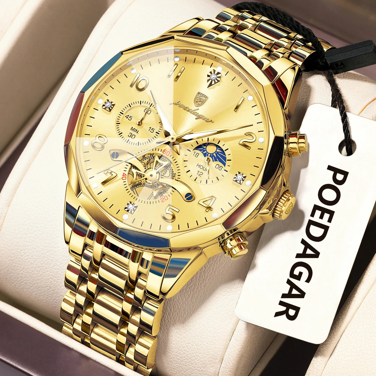 Poedagar 939 Men's Luxury Stainless Steel Chronograph Quartz Watch Waterproof Luminous Watch for Men