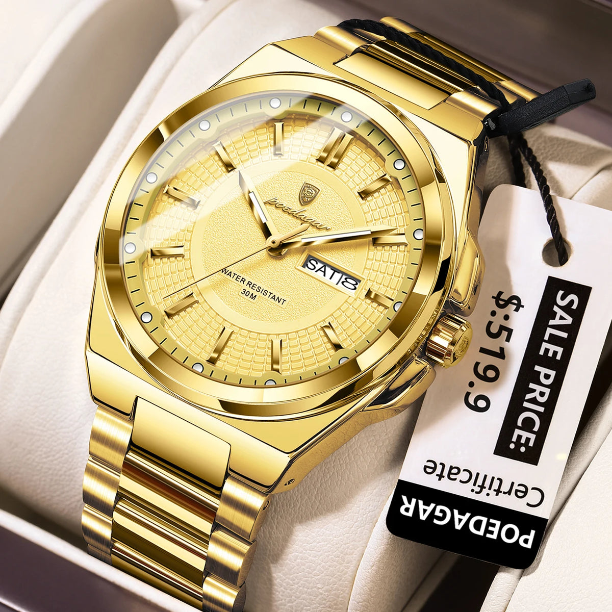Poedagar 896 Luxury Mens Watch Full Gold Fashion Waterproof Luminous Stainless Steel Quartz Mens Gift Watch Montre Reloj Hombre