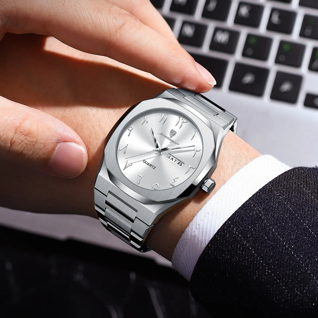 Men's Watch Luxury Poedagar 830 Eastern Arabic Dial Quartz Watches Relogio Stainless Steel Waterproof Watches for Men