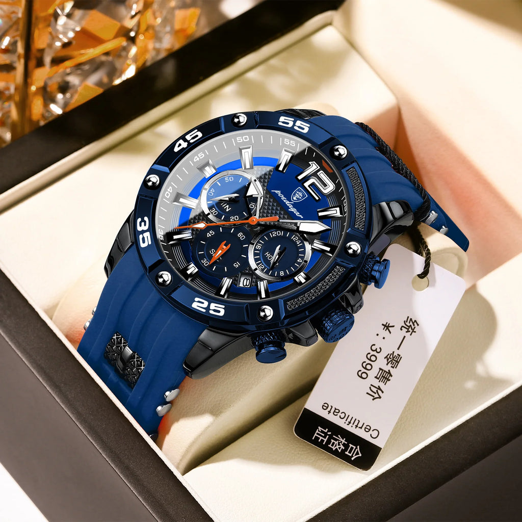 Poedagar New Fashion Sport Chronograph Reloj Men Wristwatches 3 Bar Waterproof Silicone Luminous Quartz Watches for Men