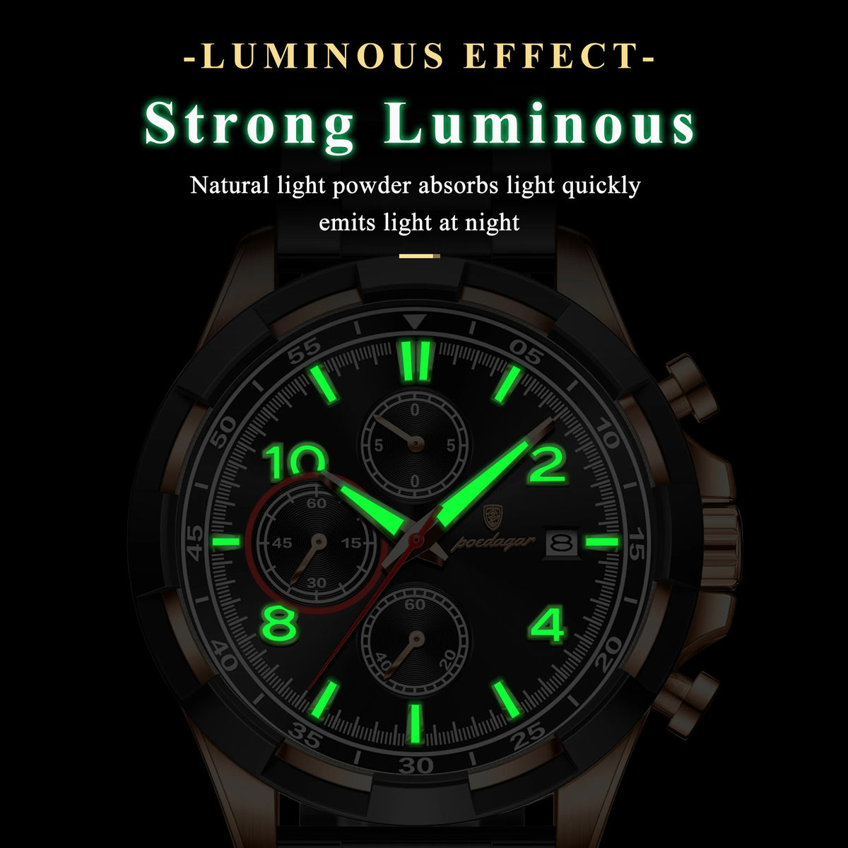 Poedagar 685 Men's Watch Chronograph Luminous Quartz Watches 47MM Dial Montre Homme Waterproof Stainless Steel Bracelet Watch