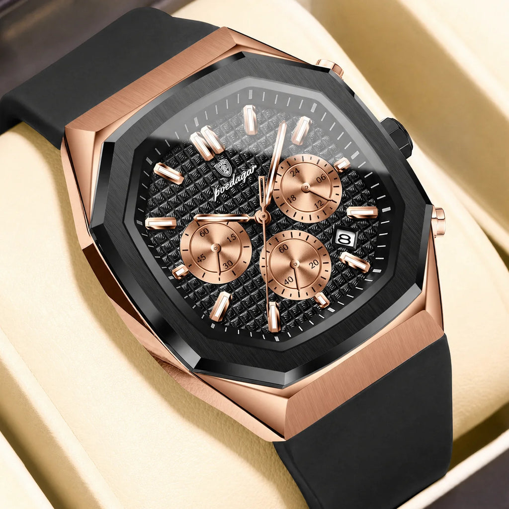 Poedagar 893 Men's Chronograph Watch Luxury Silicone Strap Watch Montre Waterproof Luminous Sports Quartz Wristwatch for Men