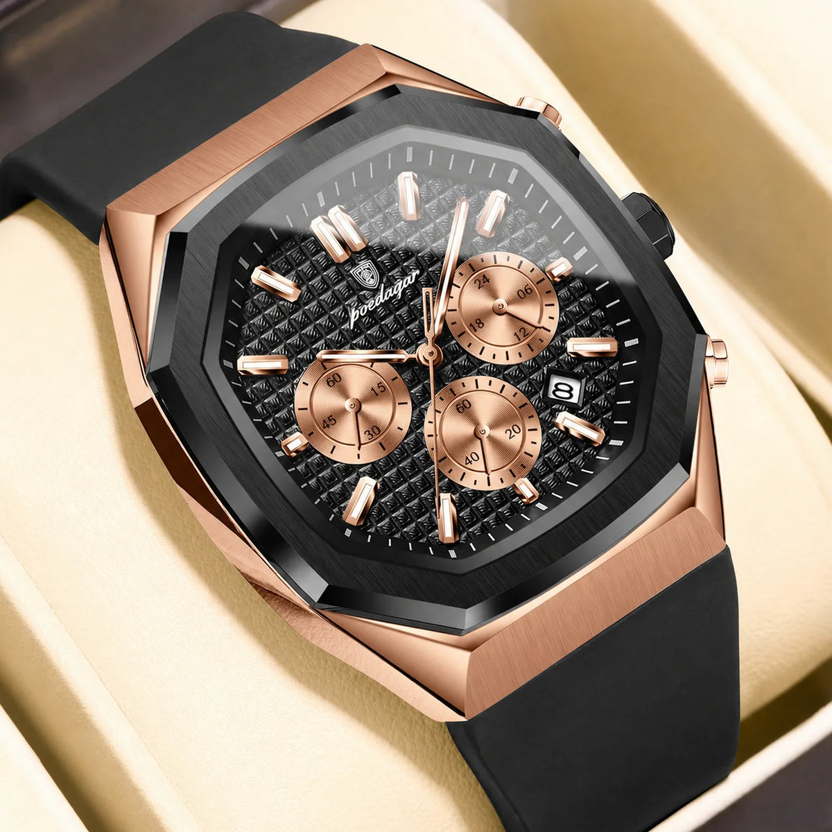 Poedagar 893 Men's Chronograph Watch Luxury Silicone Strap Watch Montre Waterproof Luminous Sports Quartz Wristwatch for Men