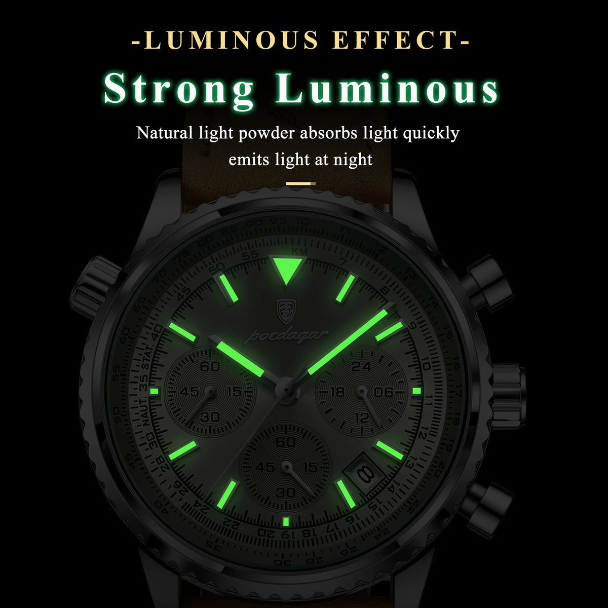 Poedagar 960 Luxury Mens Watch Fashion Luminous Leather Strap Quartz Watches Business Waterproof Chronograph Watch for Men Reloj