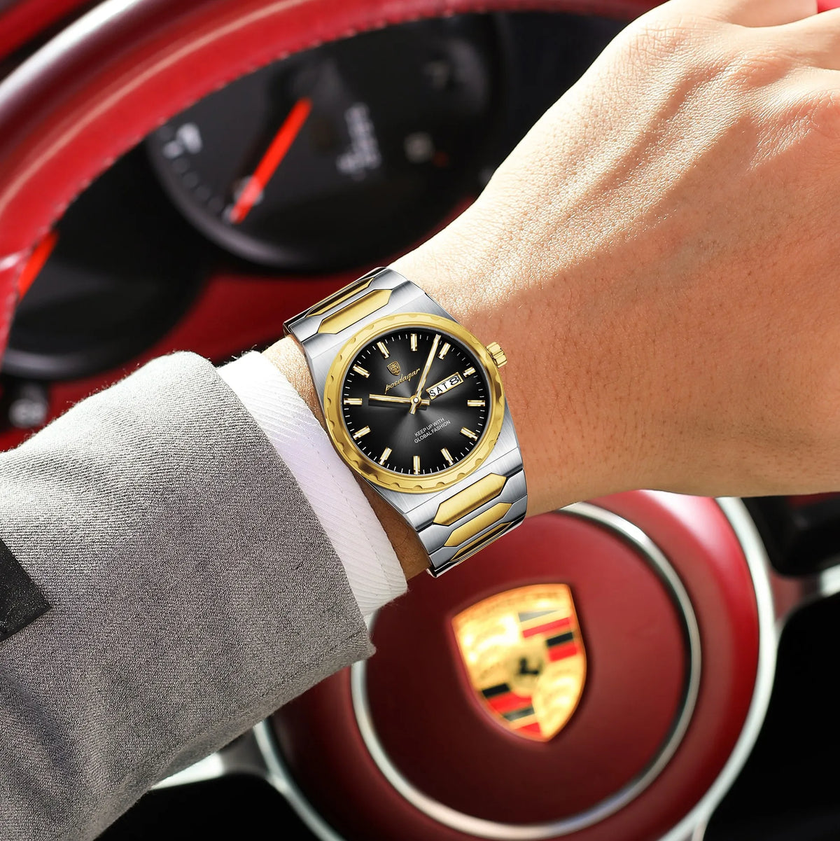 Poedagar 847 Men's Watch Luxury Two Tone Stainless Steel Quartz Watches Date Waterproof Luminous Wristwatch for Men Relojes
