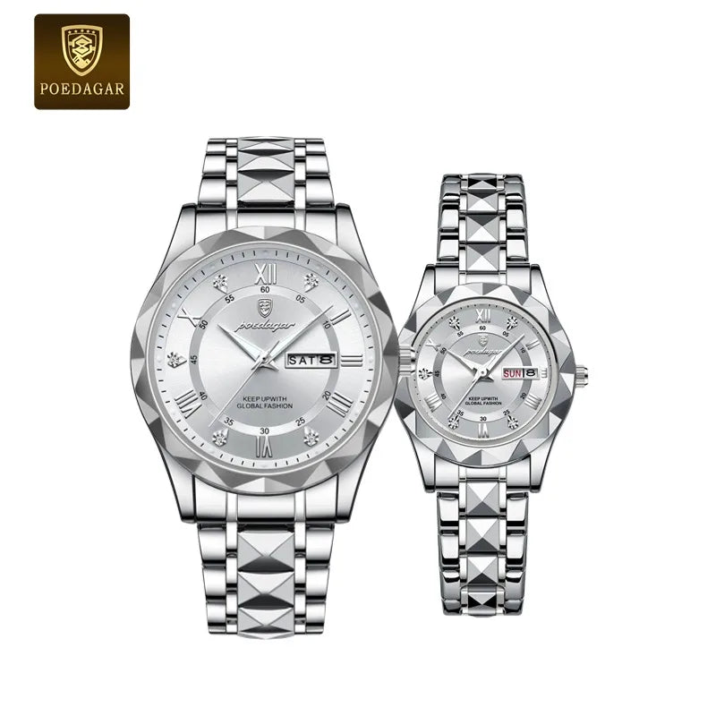 Poedagar Luxury Fashion Quartz Watches for Men Women Waterproof Luminous Stainless Couple Watches