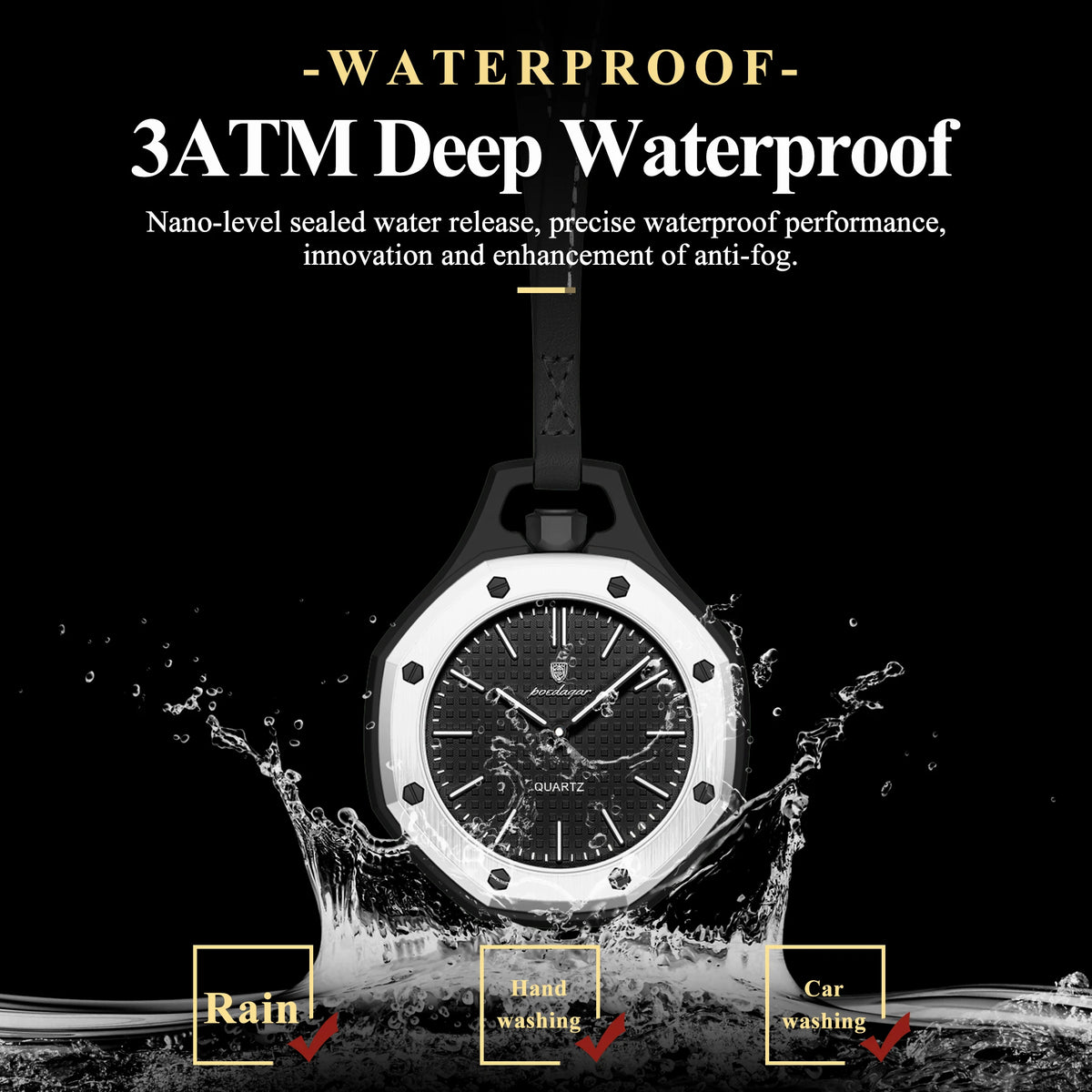 Poedagar 630 Fashion Hanging Watch Octagonal Case Unisex Pop Style Youth Watch Luminous Lightweight Lanyard Neck Watch in Stock
