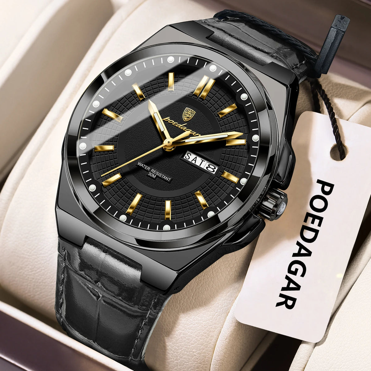Poedagar 896 Men's Luxury Quartz Watch Sport Fashion Leather Montre Wristwatch Waterproof Luminous Calendar Week Reloj Hombre