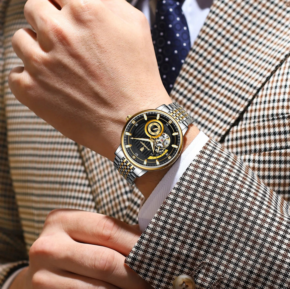 Poedagar 1416 Luxury Men Automatic Mechanical Watch Montre Homme Skeleton Stainless Steel Luminous Men Mechanical Watch for Men