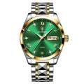 Poedagar Hot Sale Green Dial Men Watch Fashion Stainless Steel Luxury Quartz Watches Luminous Waterproof Watch for Men