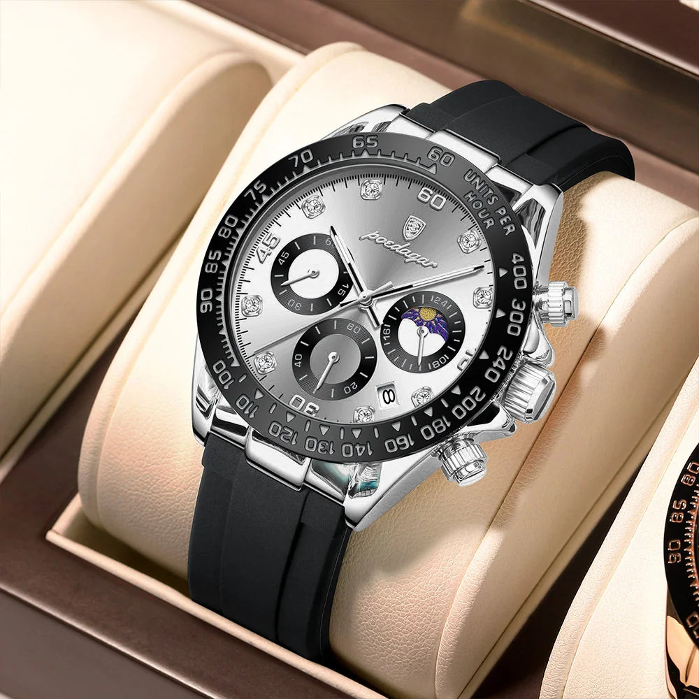 Poedagar 629 Men's Antique Quartz Watch Alloy Case Silicone Band 3BAR Waterproof Fashion Design Wholesale