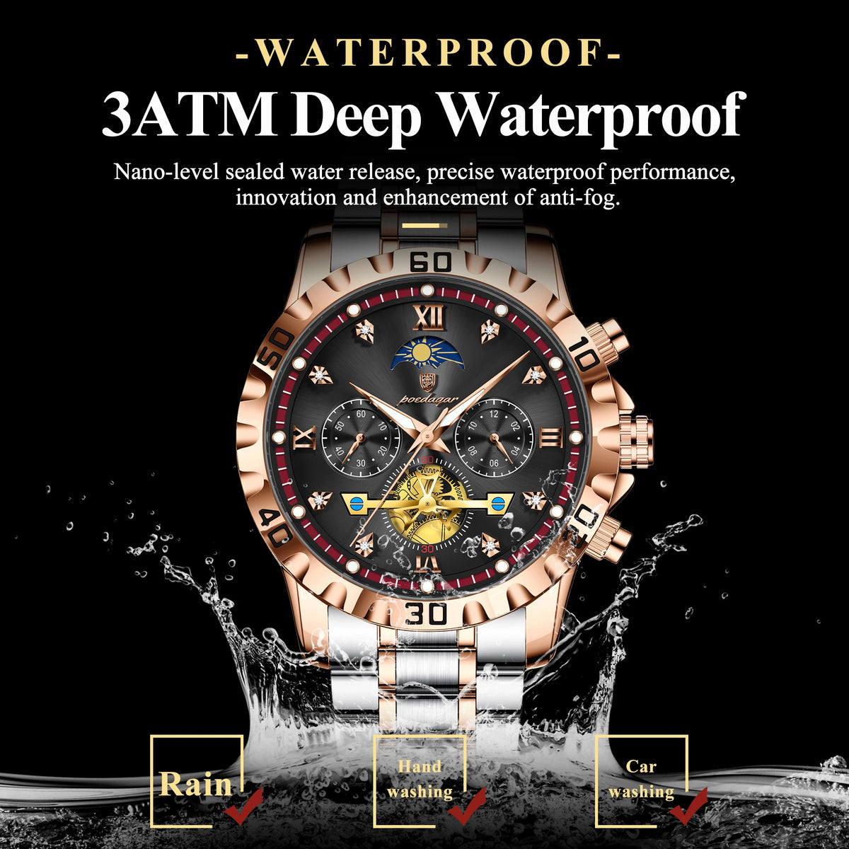 Men's Watch Quartz Poedagar 634 Chronograph Stainless Steel Watch Waterproof Luminous Relogio Wrist Watch for Office Daily Wear
