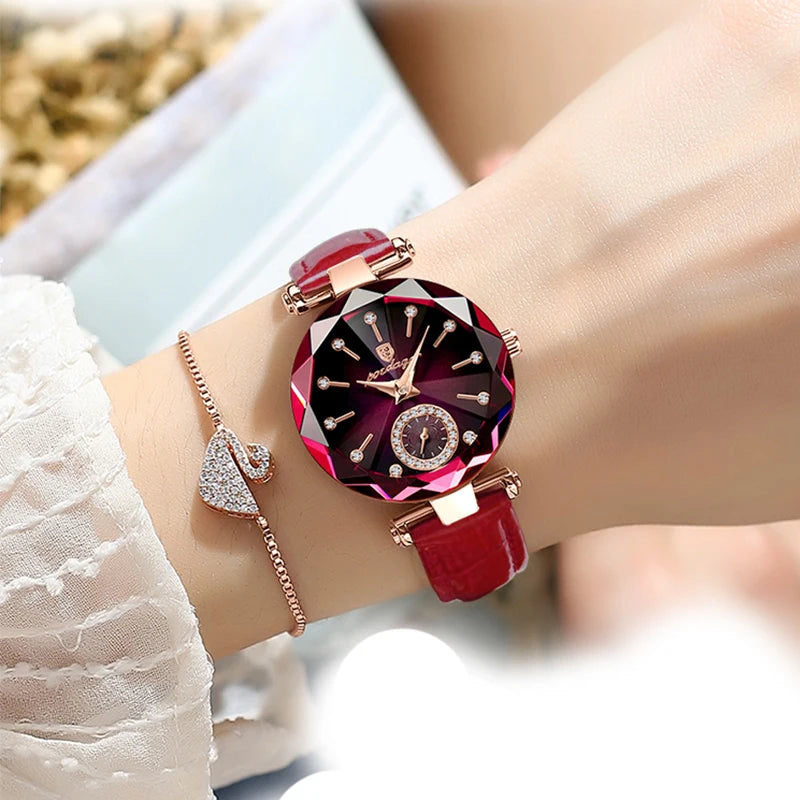 Poedagar Watch Women Diamond Luxury Watches Vintage Leather Quartz Ladies Wristwatch Waterproof Watch for Womens Wrist