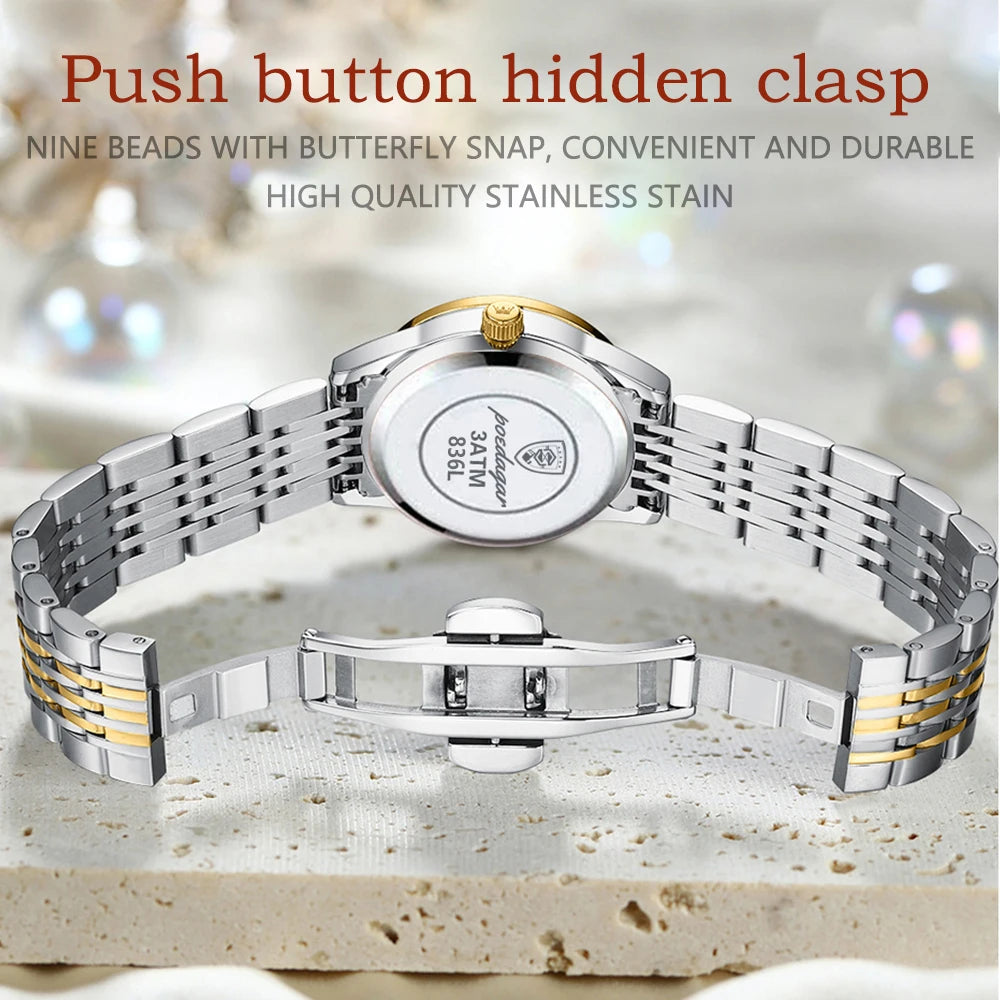 Poedagar Wholesale Direct Sales Ladies Watch Luminous Waterproof Quartz Watches Luxury Stainless Steel Watch Womenfor Girls