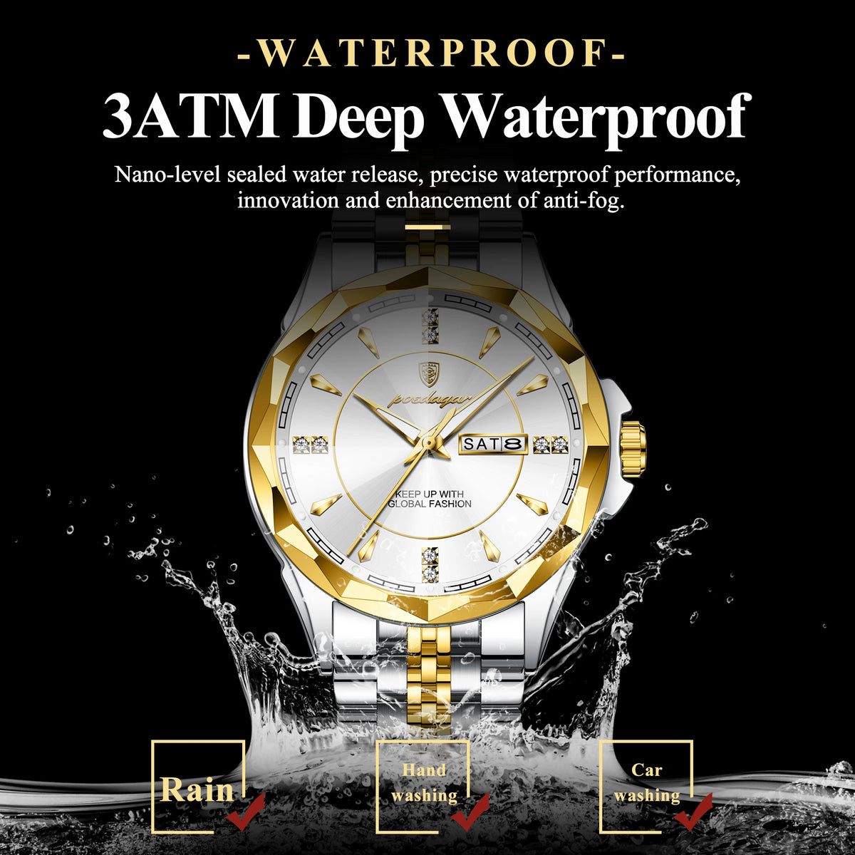 Poedagar 674 Luxury Men Quartz Watches Business Stainless Steel Strap Wristwatch 30M Waterproof Luminous Calendar Watch for Men