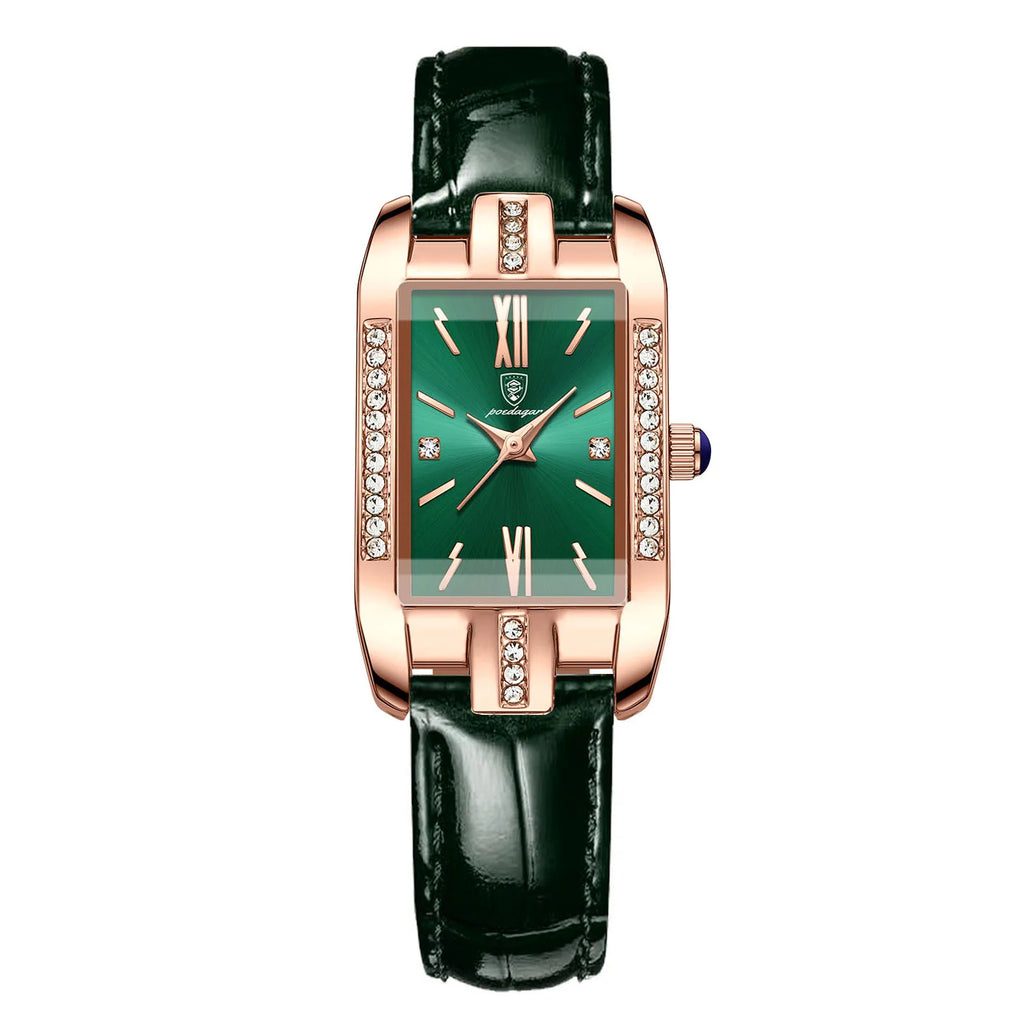 Poedagar Green square Ladies Watches Waterproof Watch Women Luxury Diamond Quartz Watches for Women
