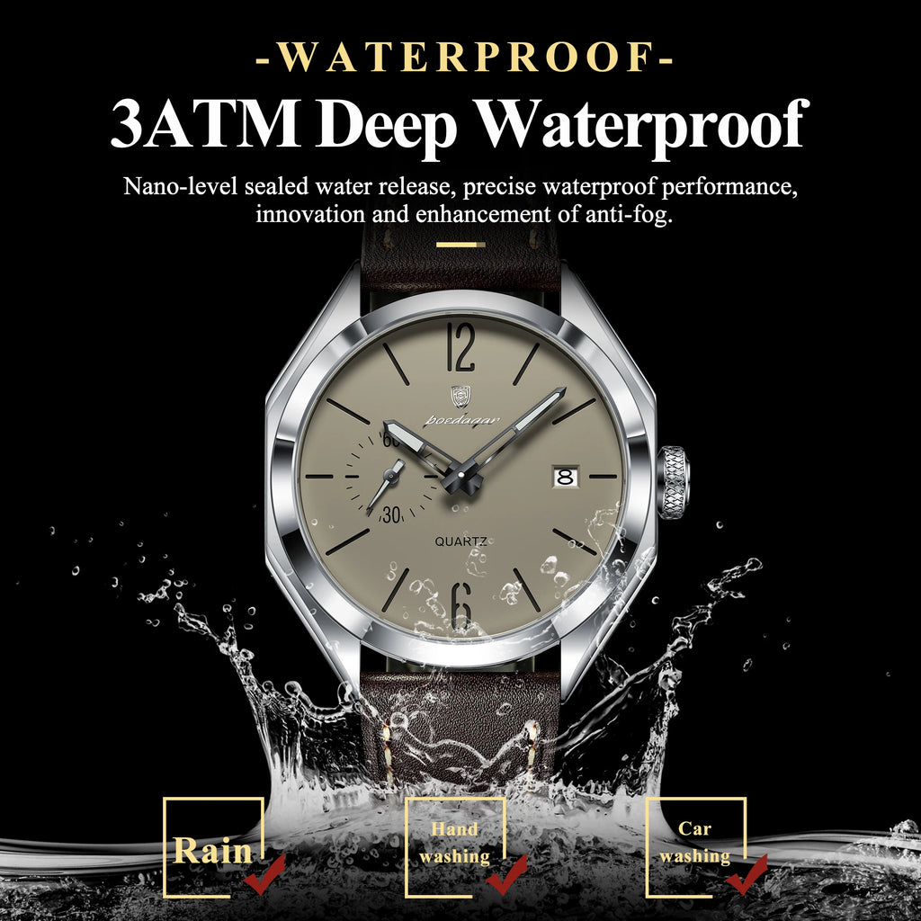 POEDAGAR 689 Men Quartz Watch Luxury Geometric Dial Leather Strap Waterproof Casual Wrist Watch Wholesale