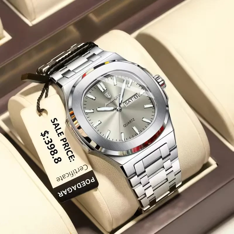 Poedagar New Arrivals Square Quartz Watches Waterproof Luminous Mens Watch Luxury Stainless Steel Watch for Men
