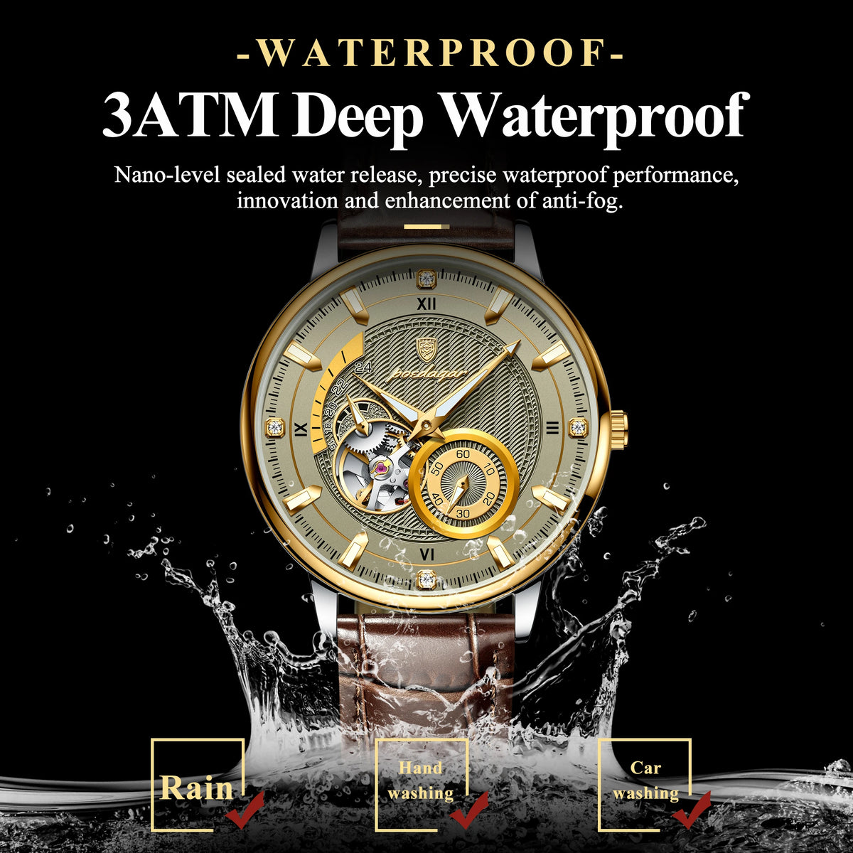 Poedagar Luxury Sports Men Relojes Waterproof Luminous Leather Watch for Men Hollow Tourbillon Automatic Mechanical Watch