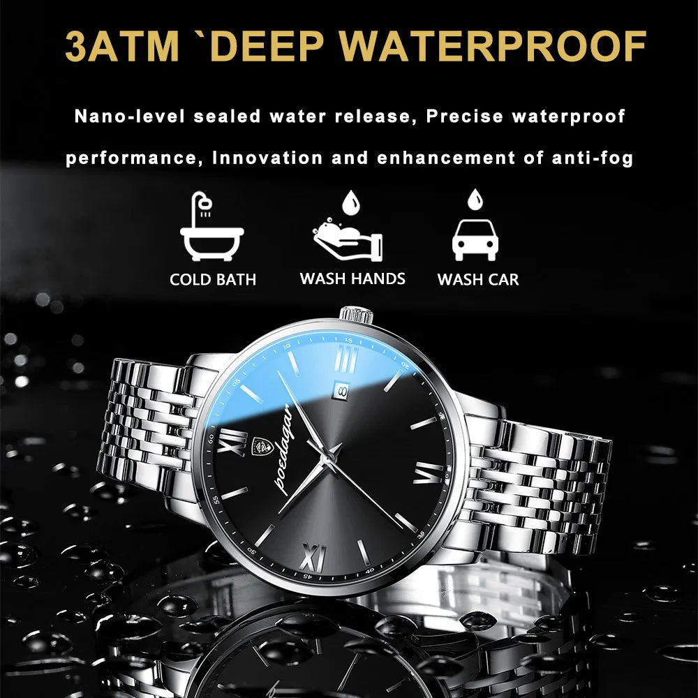 Poedagar Wholesale Price Montre Homme Luxury Stainless Steel Men Watch Calendar Waterproof Quartz Watch for Men