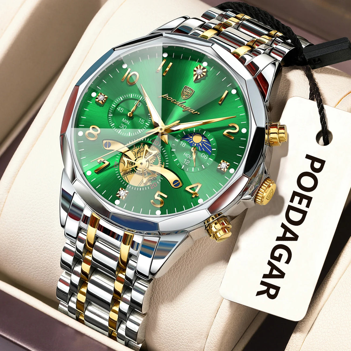 Poedagar 939 Men's Luxury Stainless Steel Chronograph Quartz Watch Waterproof Luminous Watch for Men