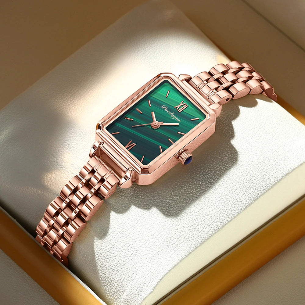 Poedagar Fashion Rose Gold Square Watch Woman High Quality Stainless Steel Mesh Lady Watch Waterproof Quartz Watches for Girl