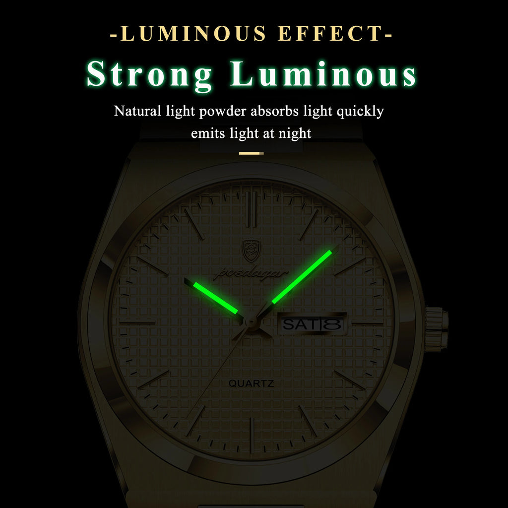 Poedagar 821 Men Watch Business Luxury Grid Dial Reloj Hombre Date Luminous Stainless Steel Quartz Watch for Men Waterproof