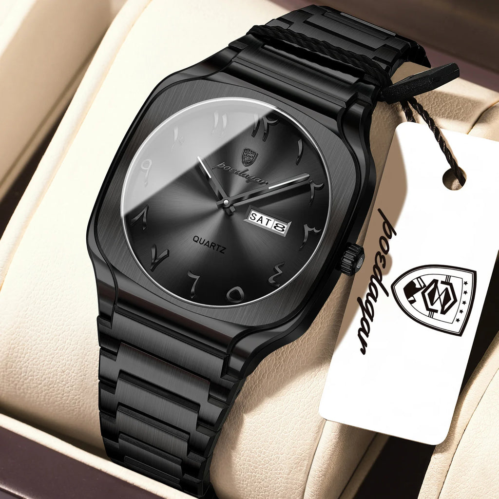 Poedagar 616 Luxury Men's Watch Arabic Dial Quartz Wristwatch Reloj Hombre Waterproof Stainless Steel Business Watch for Men
