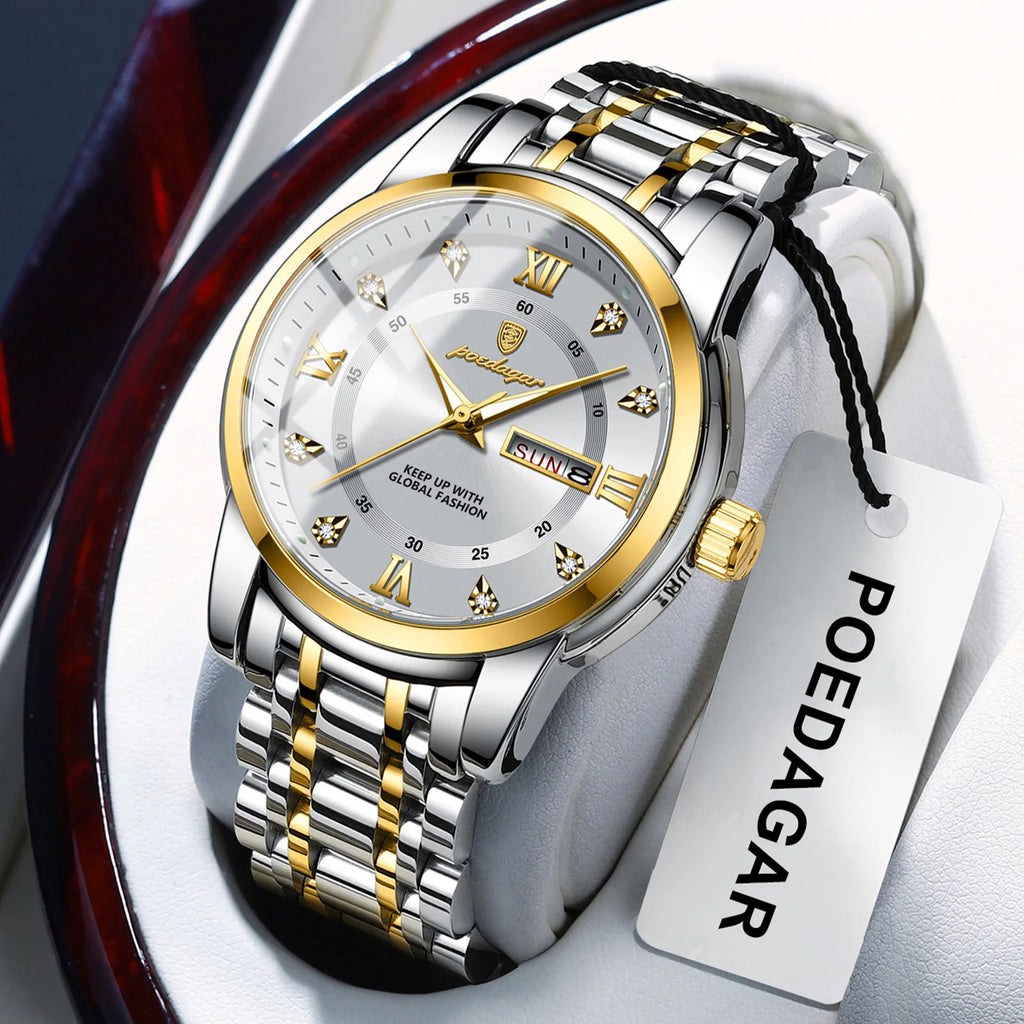 Poedagar 936 Luxury Men Watch Business Roman Numeral Date Stainless Steel Montre Reloj Quartz Watch for Men Waterproof in Stock