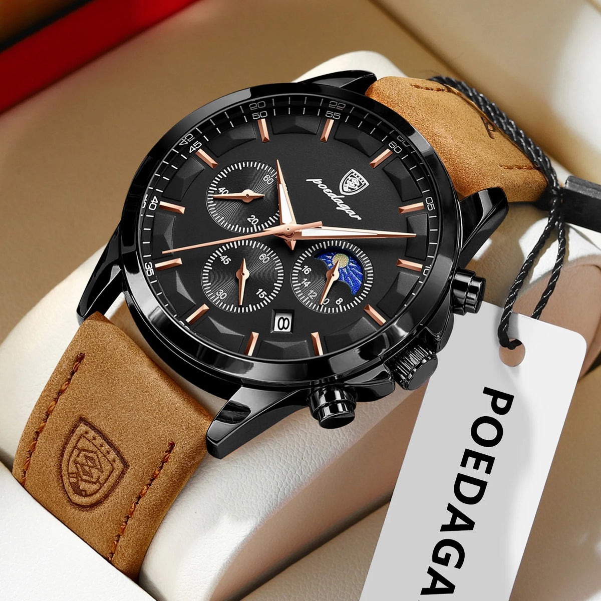 Poedagar 928 Luxury Men Wrist Watch Sports Leather Montre Quartz Watch Waterproof Luminous Calendar Chronograph Watches for Men