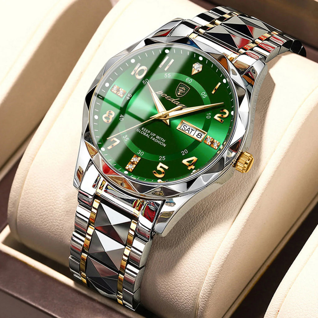 Poedagar 858 Luxury Men's Watch Date Week Stainless Steel Quartz Watches Moissanite Montre Waterproof Luminous Watches for Men