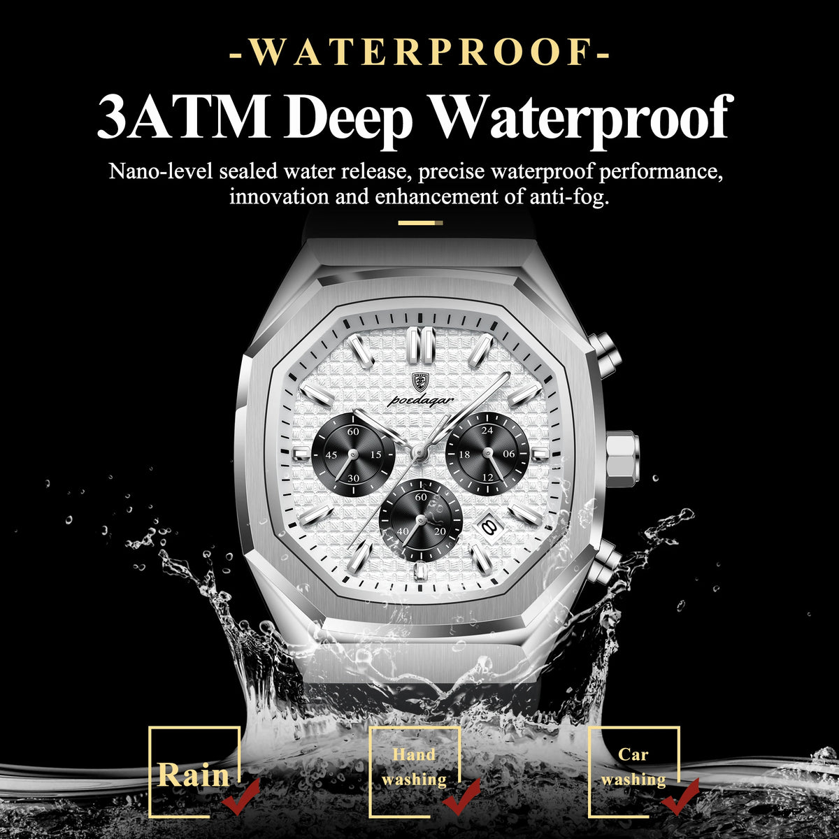 Poedagar 893 New Men's Watches Silicone Strap Wristwatch Waterproof Luminous Chronograph Luxury Sports Quartz Watch for Men