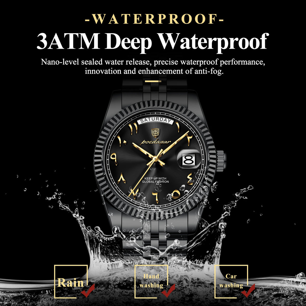 Poedagar 845 Luxury Business Men's Dress Watch with Elegant Arabic Numeral Dial Stainless Steel Waterproof Quartz Wristwatch