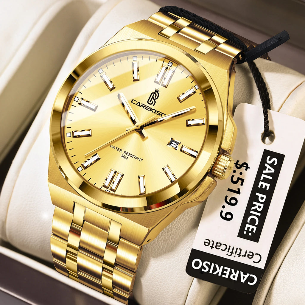 CAREKISO Original Business Waterproof Luminous Men Quartz Watches Stainless Steel Bracelet Watch for Men