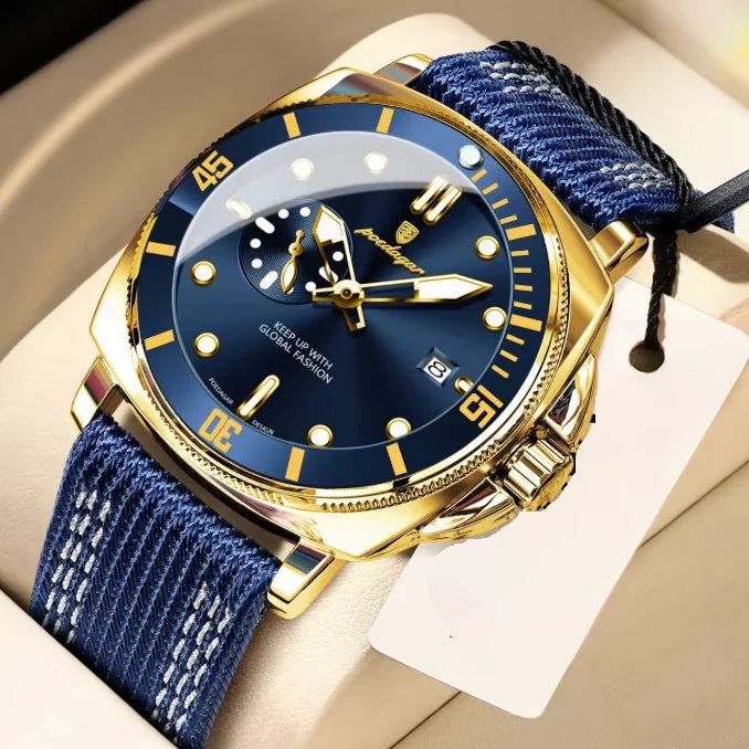 Poedagar 873 Luxury Mens Quartz Watch All Gold Nylon Strap Waterproof Luminous Wristwatch for Men Factory Wholesale Montre Homme