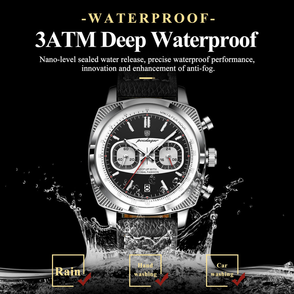 Poedagar 838 Men Quartz Watch Luxury Leather Strap Chronograph Montre Reloj Hombre Luminous Waterproof Quartz Watch for Men
