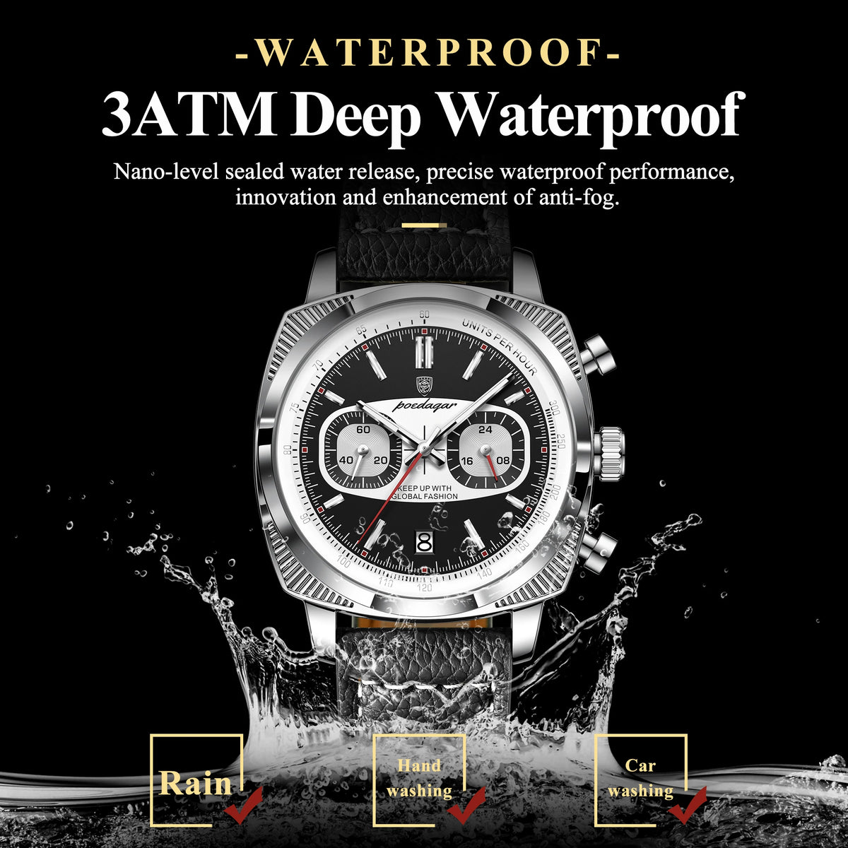 Poedagar 838 Men Quartz Watch Luxury Leather Strap Chronograph Montre Reloj Hombre Luminous Waterproof Quartz Watch for Men