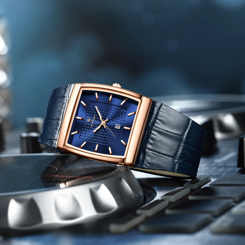 Poedagar 885 Men's Leather Quartz Watch Luminous Date Display Waterproof Luxury Fashion Watch Square Watch for Men
