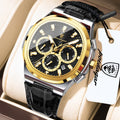Poedagar 834 Two-Tone Gold Men's Quartz Watch Waterproof Luminous Leather Strap Chronograph Relogio Masculino Wholesale