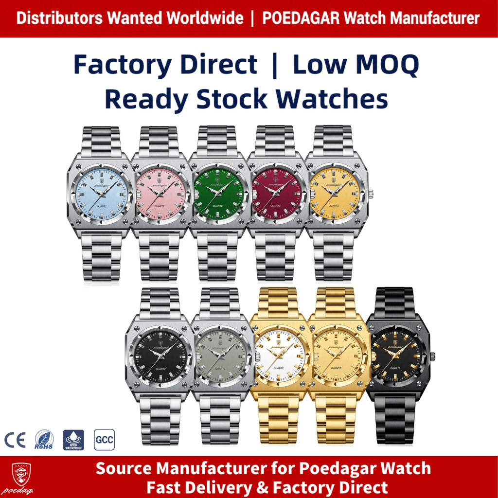 Poedagar 788 Luxury Women's Watch Black Square Case Waterproof Luminous Reloj Wristwatch Stainless Steel Quartz Watch for Women