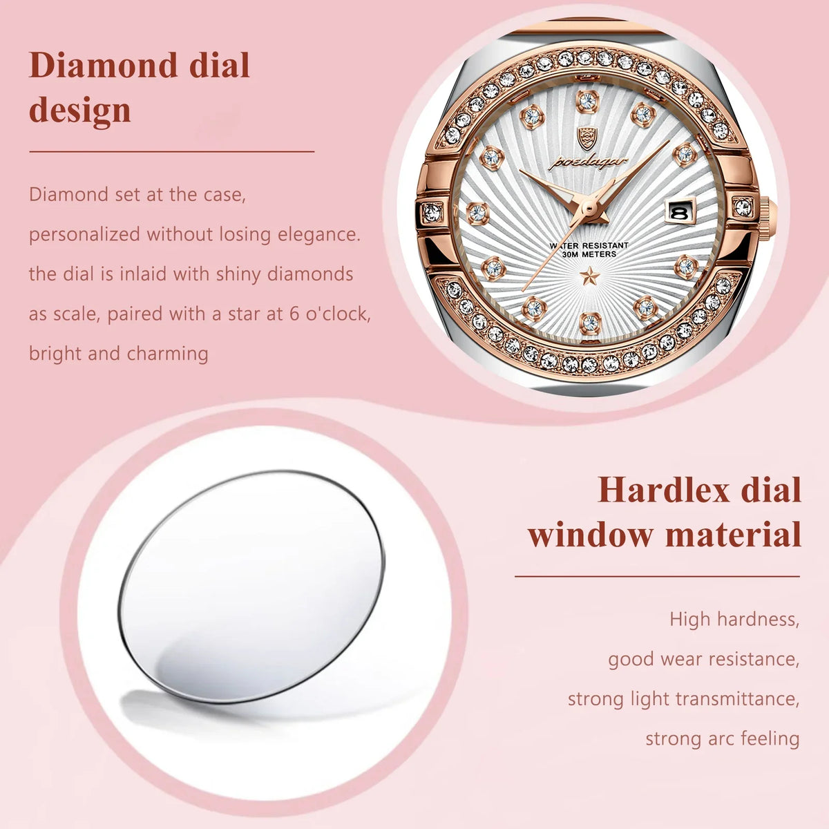 Poedagar Hot Luxury Women Rose Gold Watch Fashion Luminous Waterproof Quartz Watches Diamond Wristwatch Elegant Female Watches