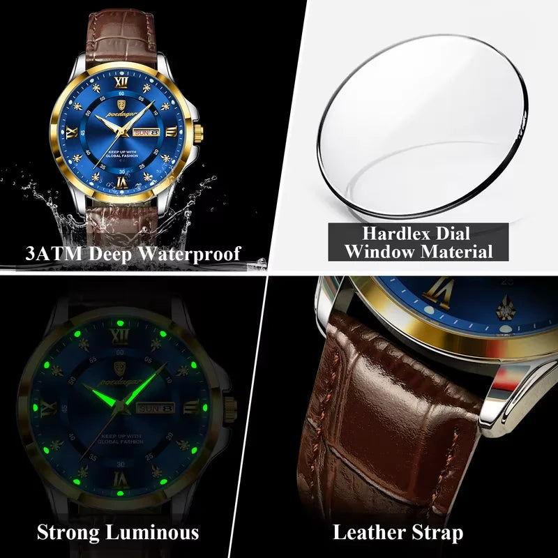 Poedagar 855 New Arrivals Waterproof Mens Watch Waterproof Luminous Quartz Watches Luxury Leather Watch for Men
