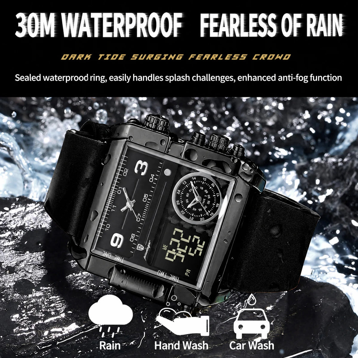 Poedagar 997 Luxury Men's Watch Square Case Leather Waterproof Luminous Quartz Montre Multifunctional Chronograph Watch for Men